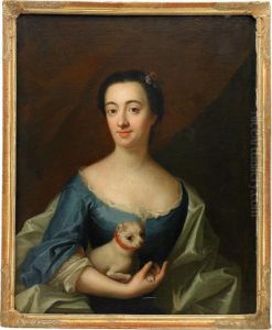 Portratt Av Kvinna Med Sallskapshund - Midjebild by Johan Henrik Scheffel