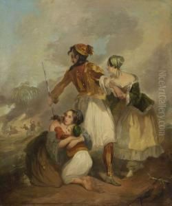 Griechischer Freiheitskampfer Mit Zwei Jungen Frauen Und Einem Kind. by Ary Scheffer