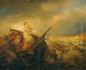 Jeune Mere Et Son Enfant Dans Une Barque Sur Une Mer Agitee by Ary Scheffer