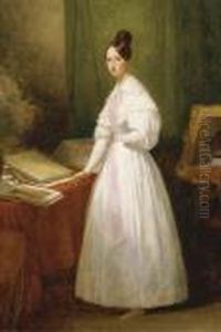 Portrait De La Princesse Marie D'orleans Devant Ses Carnets De Dessins