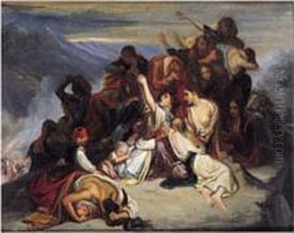 Les Femmes Souliotes Voyant 
Leurs Maris Defaits Par Les Troupes D'ali, Pacha De Janina, Elles 
Prennent La Resolution De Se Precipiter Du Haut Des Rochers. - view 1