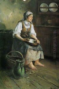 Girl Peeling Potatos by Franciszek Ejsmond