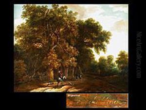 Eichenwald-landschaft Mit Reitendem Falkner, Falkenjagern Undhunden by Willem Schellinks