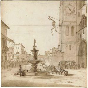 A View Of The Piazza Del Duomo, 
Messina, With The Fountain Oforion, The Cathedral To The Right