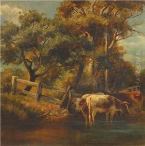 Untitled (cattle At A River) by Jan Hendrik Scheltema