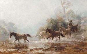 Horses Crossing The Stream by Jan Hendrik Scheltema