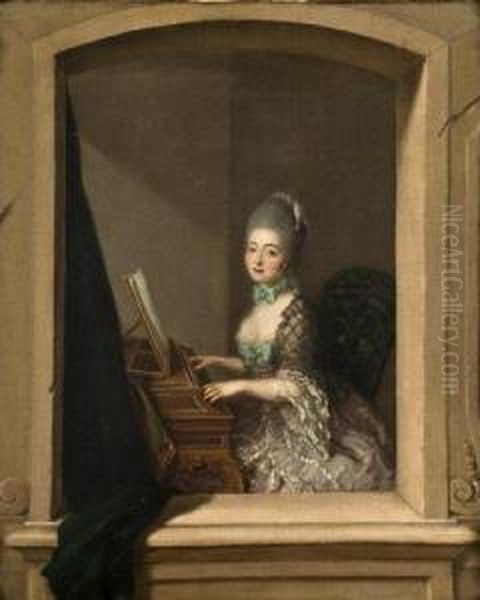 Portrait De Jeune Femme Au Piano Forte Devant Une Fenetre - view 1