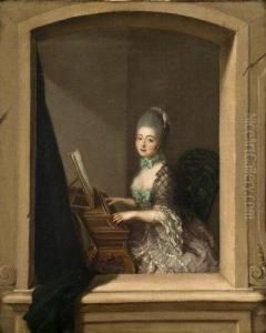 Portrait De Jeune Femme Au Piano Forte Devant Une Fenetre