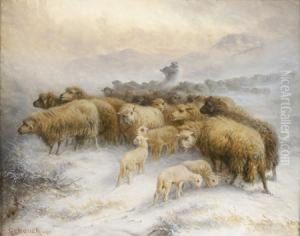 Berger Et Ses Moutons Dans Un Paysage Enneige by August Friedrich Schenck