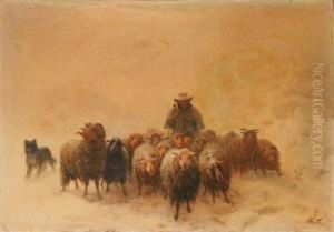 Le Berger Et Son Troupeau Dans La Tourmente by August Friedrich Schenck