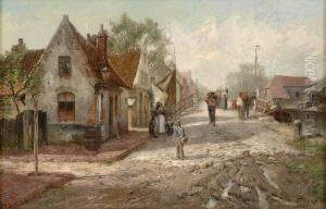 Strasse Mit Kanal In Einem Hollandischen Stadtchen. by Jacques Matthias Schenker