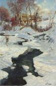 Winterliche Landschaft Mit Kleinem Bachlauf. Winterliche Landschaft Mit Kleinem Bachlauf.