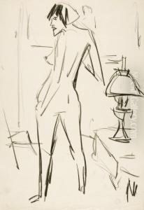 Weiblicher Akt,stehend by Hermann Scherer