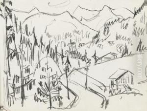 Tallandschaft Mit Larchen. by Hermann Scherer