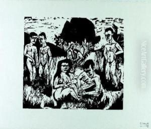 Die Badenden. by Hermann Scherer