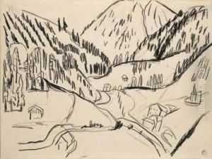 Davoser Landschaft (blick Auf Frauenkirch) by Hermann Scherer