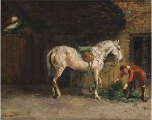 Preparing For A Ride by Cornelis Albertus Johannes Schermer