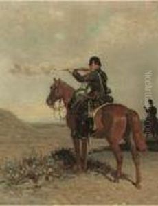 Huzaar In Action by Cornelis Albertus Johannes Schermer