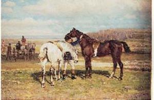 Attelage Et Cavaliers En Habits De Chasse A Courre by Cornelis Albertus Johannes Schermer