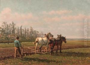 A Plough Team by Cornelis Albertus Johannes Schermer
