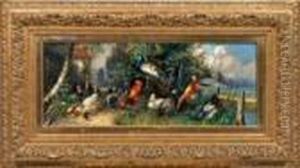 Vogelgruppe Mit Pfau Amseeufer by Julius Scheurer