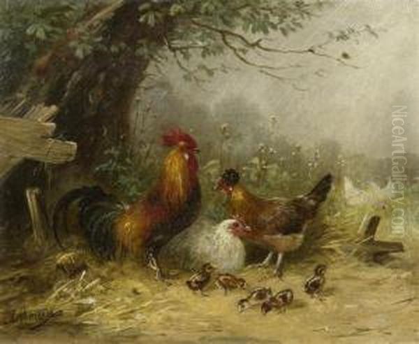 Family Of Hens Under A Tree - view 1