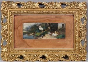 Storch Mit Entengruppeam Teich
