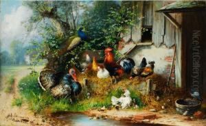 Federvieh Vor Den Stallungen by Julius Scheurer