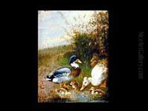 Entenfamilie Am Wasser by Julius Scheurer