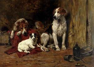 Hounds And A Jack Russell In A Stable Hounds And A Jack Russell In A Stable