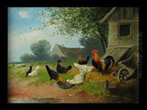 Huhner Vor Stall by Otto Scheuerer