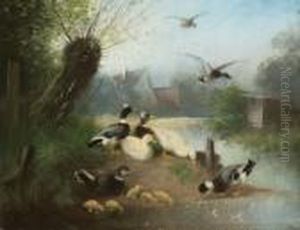 Enten Am Dorfbach. by Otto Scheuerer