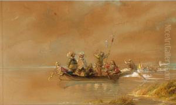 Soldiers On A Boat, One Blowing A Horn - view 1