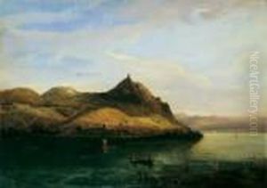 Zugeschrieben Blick Auf Konigswinter Mit Dem Drachenfels. Ol Auf Leinwand. H 48; B 67 Cm by Caspar Johann Nepomuk Scheuren