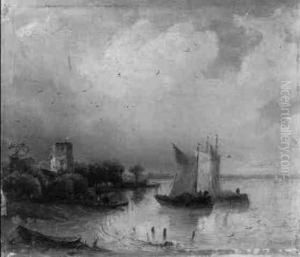Flusslandschaft Mit Segelbooten by Caspar Johann Nepomuk Scheuren