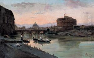 Roma, Lungotevere Con Veduta Di Castel Sant'angelo E San Pietro by Federico Schianchi