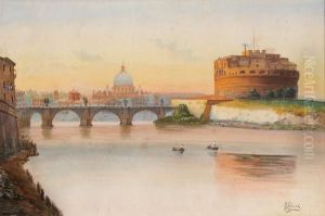 Veduta Di Castel S.angelo E S.pietro Dal Tevere by Federico Schianchi