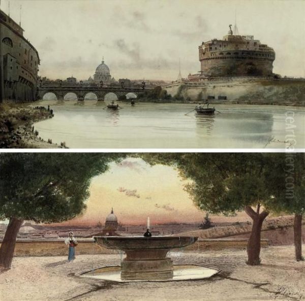 The Castel Sant'angelo, Rome; And The Fountain At The Villaborghese, Rome - view 1