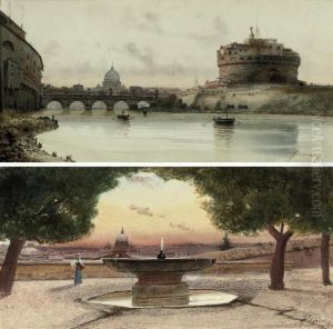 The Castel Sant'angelo, Rome; And The Fountain At The Villaborghese, Rome by Federico Schianchi