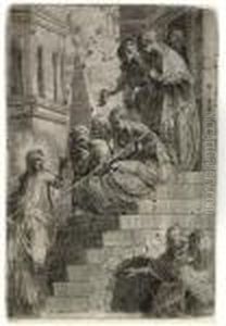 Christ And The Women On The Stairs (bartsch, Richardson 14) by Andrea Meldolla Schiavone