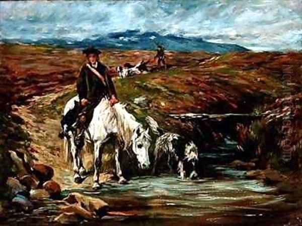 Horse and Spaniel Drinking from a Stream - view 1