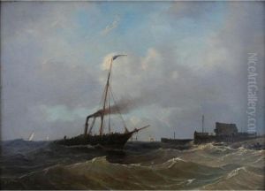 A Steam Vessel In Coastal Waters by Petrus Paulus Schiedges