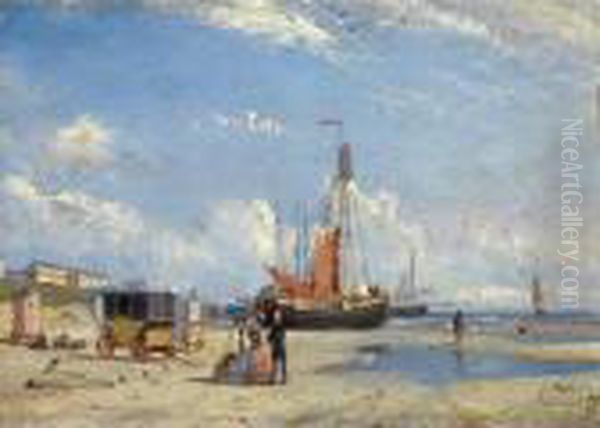 Figures On Scheveningen Beach Near The Badhotel And Paviljoen Von Wied - view 1