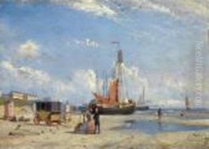 Figures On Scheveningen Beach Near The Badhotel And Paviljoen Von Wied