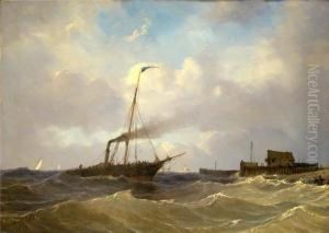 Dampfschiff An Bewegter Meereskuste Dampfschiff An Bewegter Meereskuste