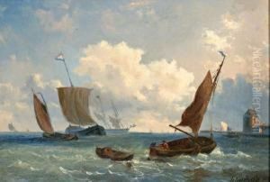 Schepen Voor De Kust by Petrus Paulus Schiedges