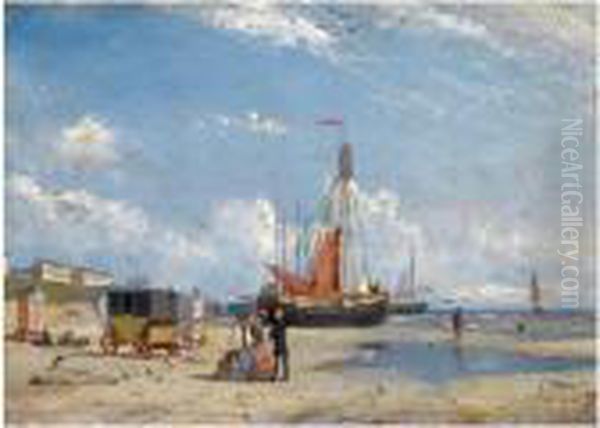 Figures On Scheveningen Beach Near The Badhotel And Paviljoen Vonwied - view 1