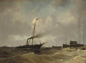A Steamboat On A Choppy Sea by Petrus Paulus Schiedges