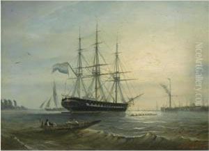 Sailing Vessels In A Dutch Harbour by Petrus Paulus Schiedges