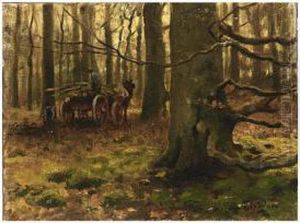 Wooded Landscape With A Horse And Carriage by Petrus Paulus Schiedges